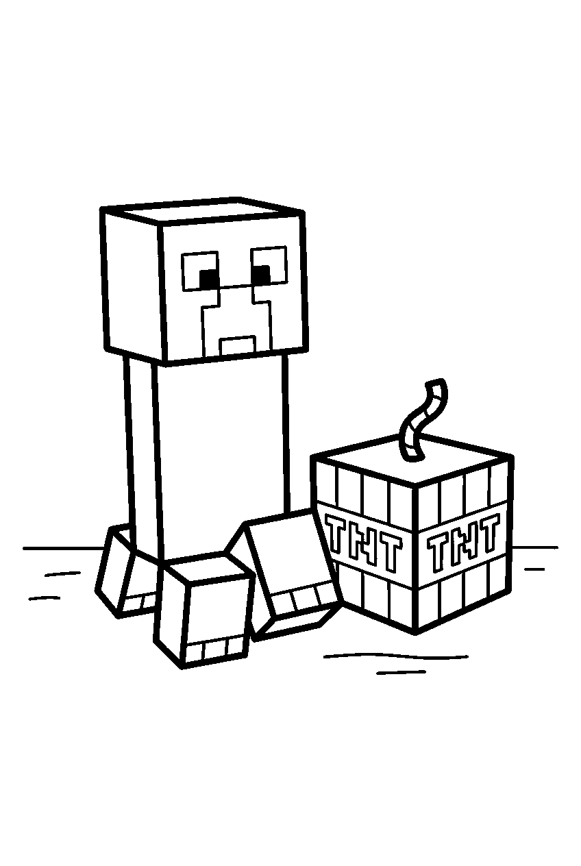 minecraft creeper with tnt block line art