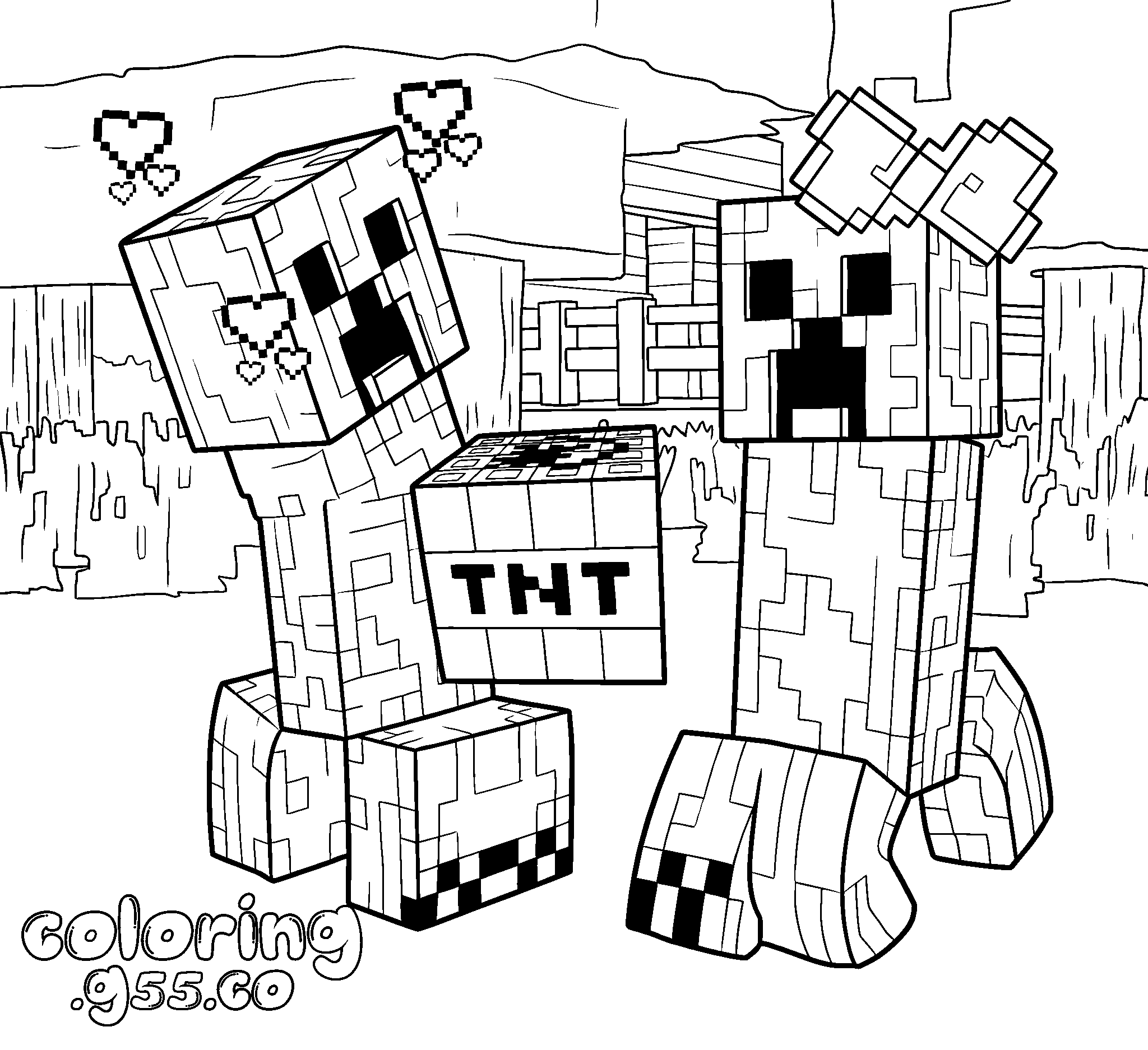 minecraft romantic creepers with tnt gift line art for kids