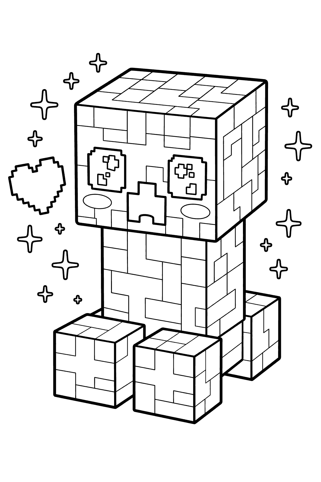 minecraft sparkly eyes baby creeper line art