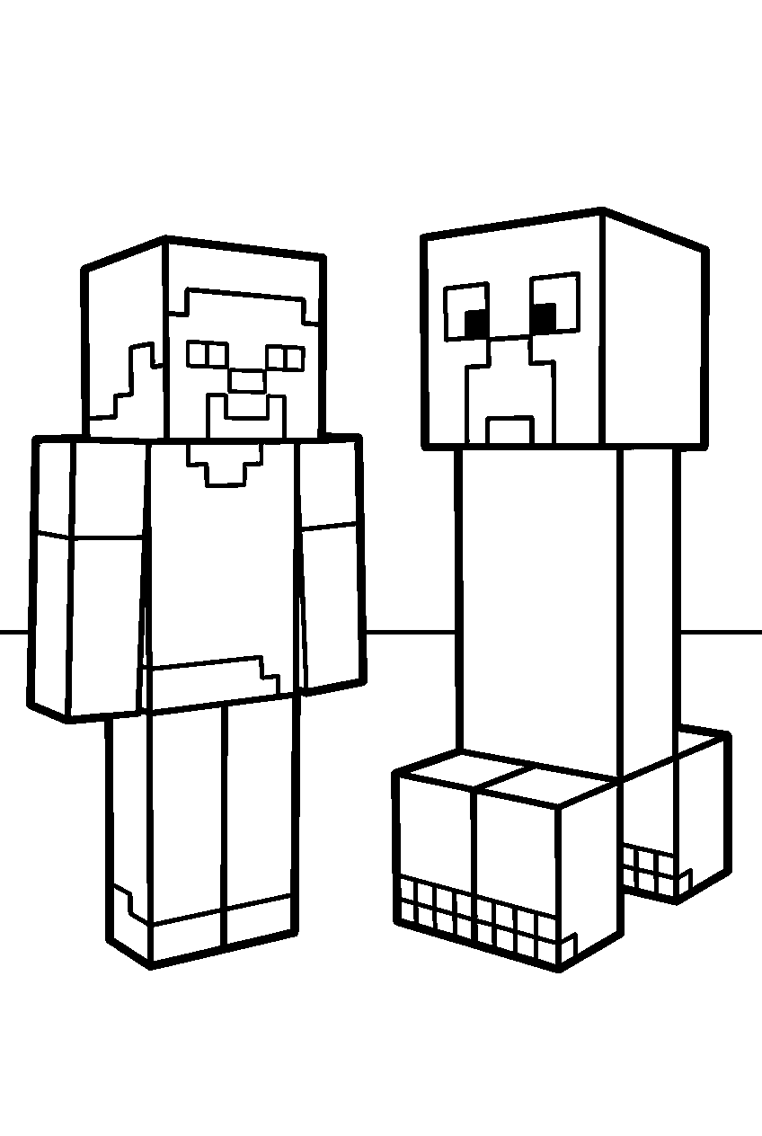minecraft steve and creeper line art