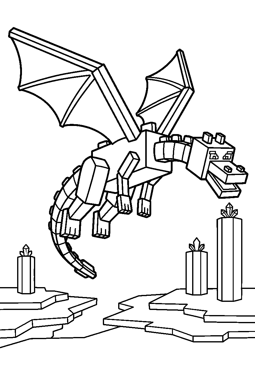 minecraft ender dragon flying over the end line art