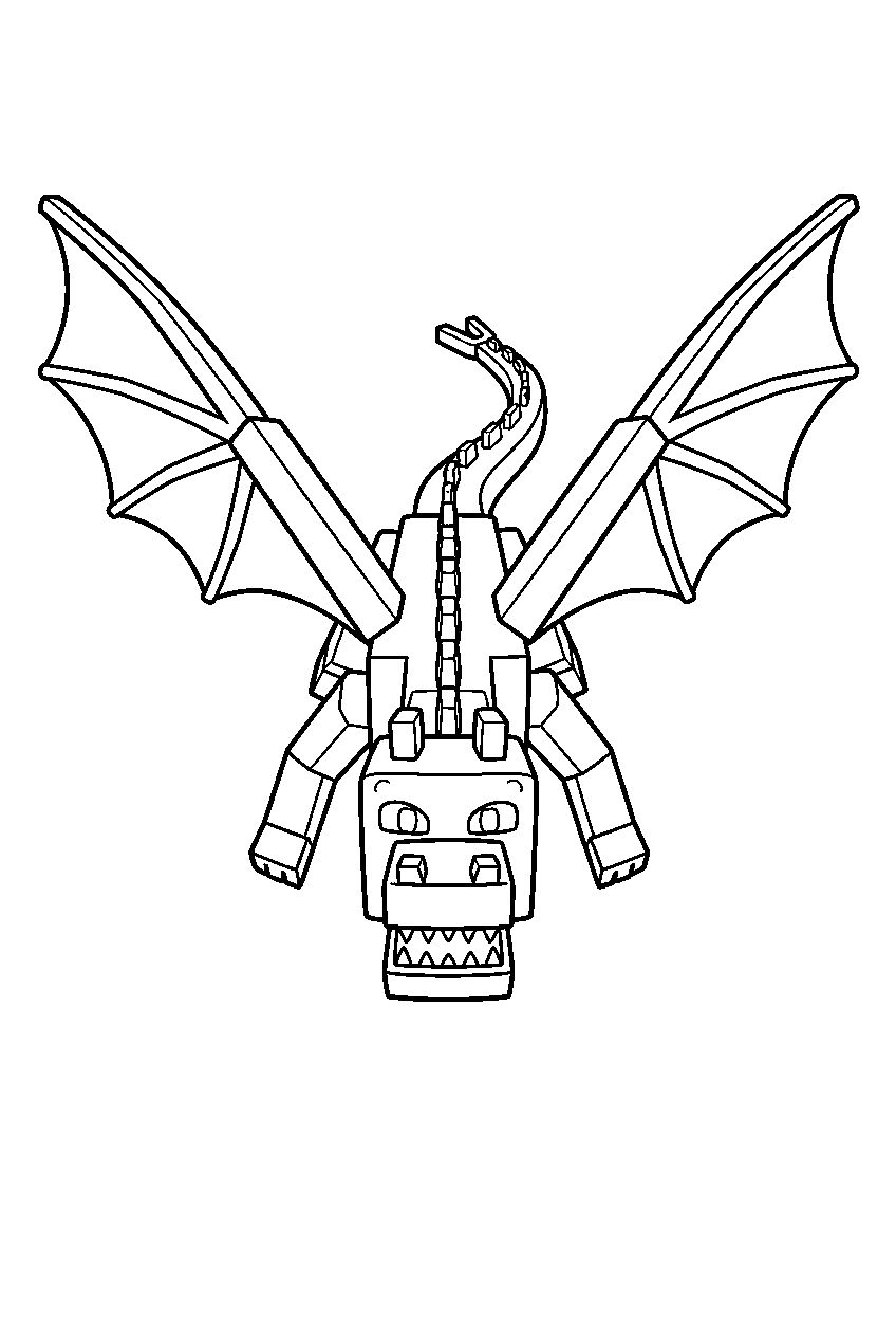 minecraft ender dragon flying toward the viewer line art