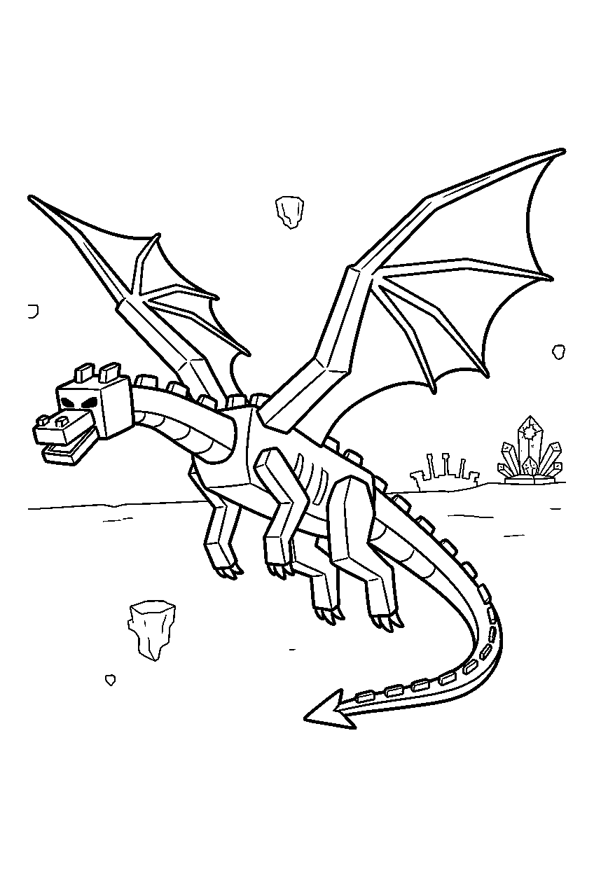 minecraft ender dragon flying with wings spread line art