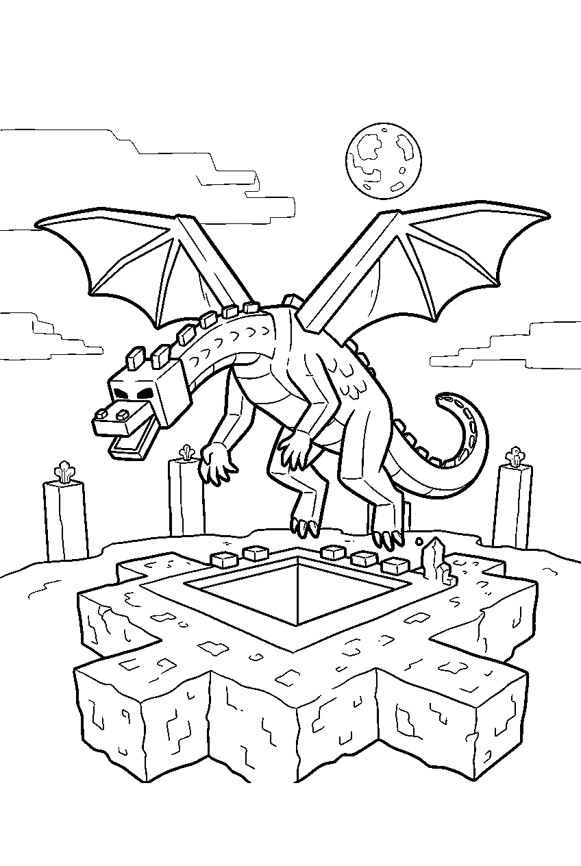 minecraft ender dragon landing in the end line art