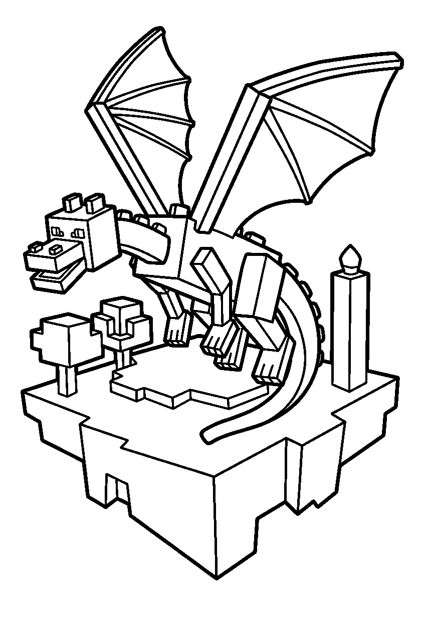 minecraft ender dragon on a floating end island line art