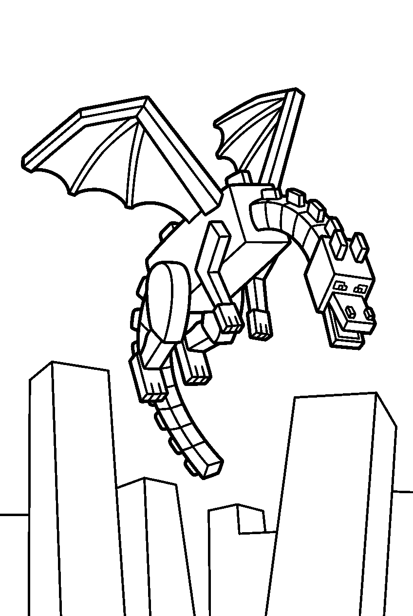 minecraft ender dragon over obsidian pillars line art