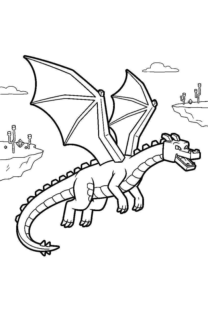 minecraft ender dragon side view flying pose line art