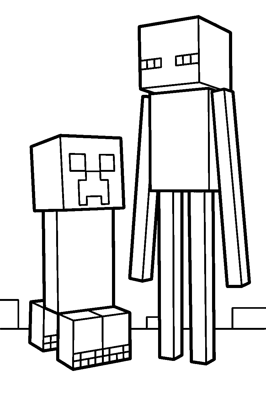 minecraft creeper and enderman line art