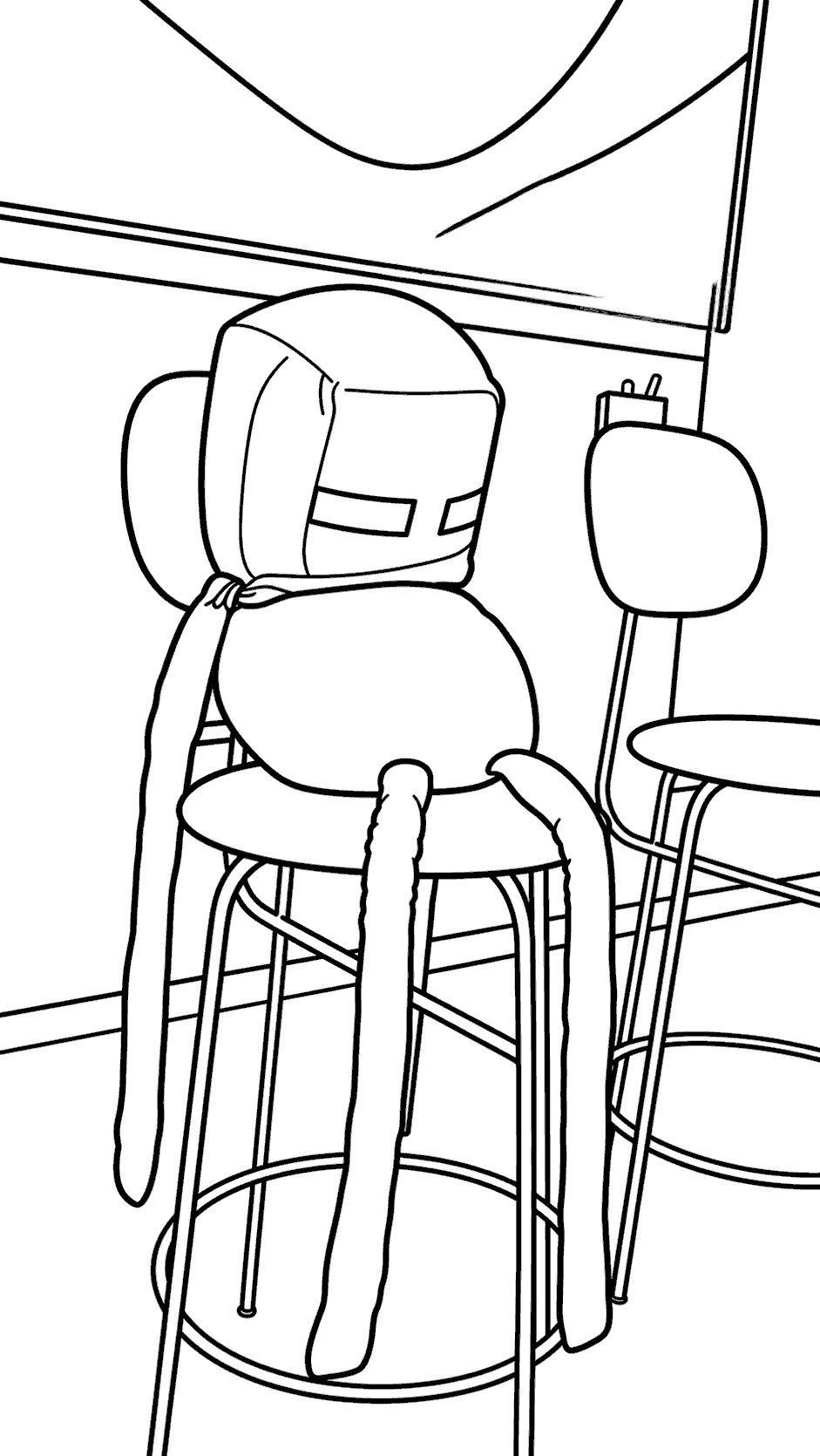 minecraft cute enderman plush toy on bar stool line art for kids