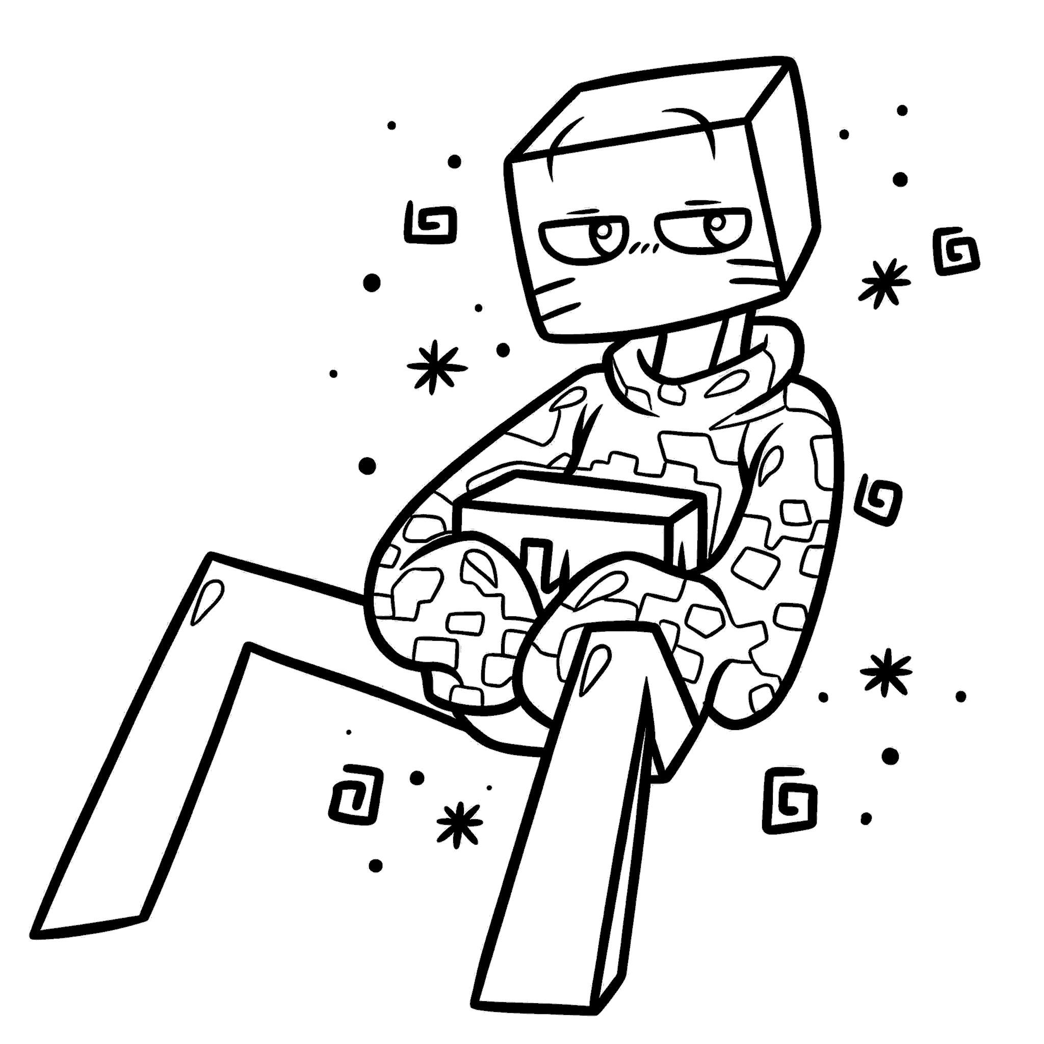 minecraft cute enderman wearing camouflage hoodie line art for kids