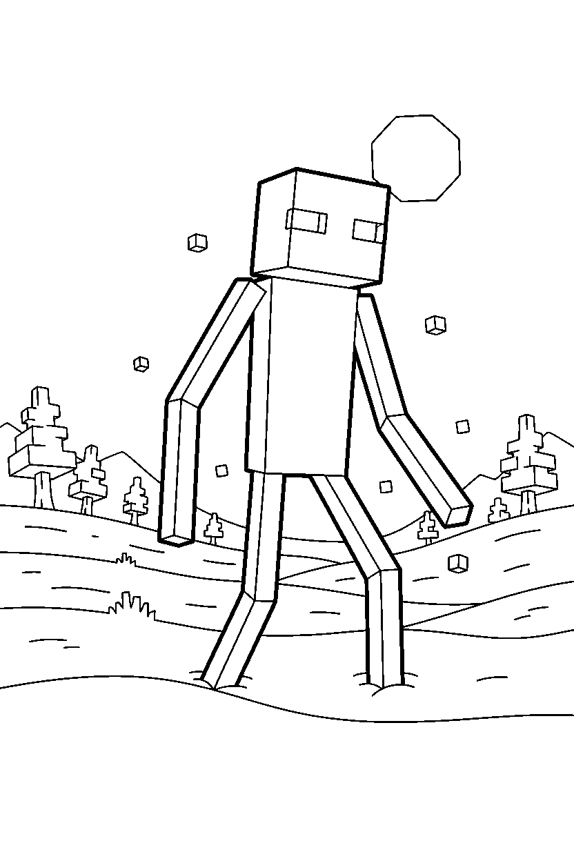 minecraft enderman appearing silently in snowy tundra line art