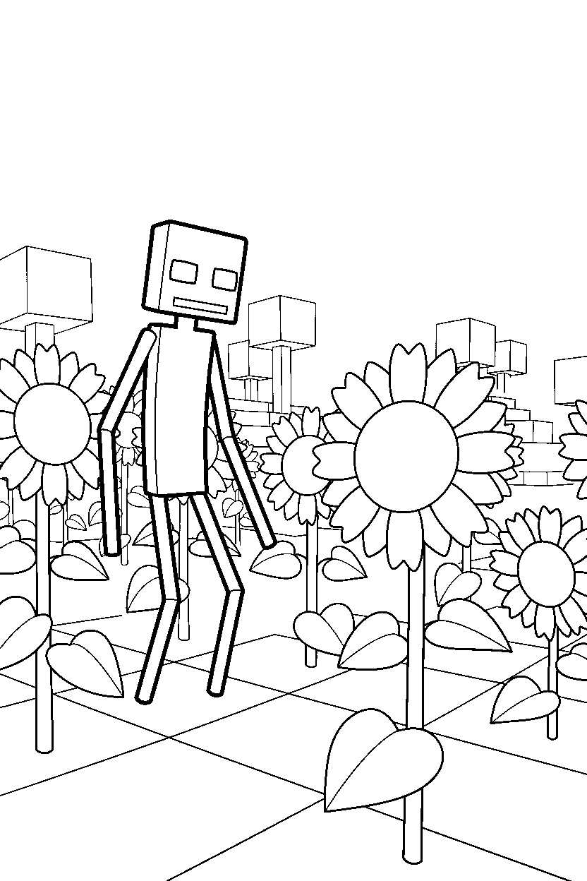 minecraft enderman appearing silently in sunflower plains line art