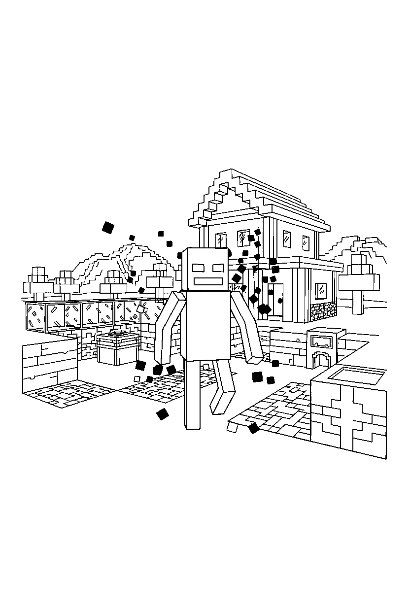minecraft enderman appearing suddenly in a survival base line art
