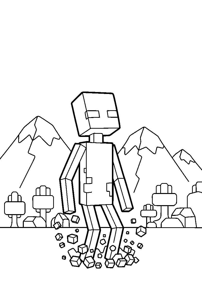 minecraft enderman appearing suddenly in mountains line art
