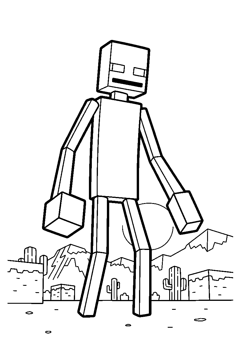 minecraft enderman approaching quietly in a desert line art