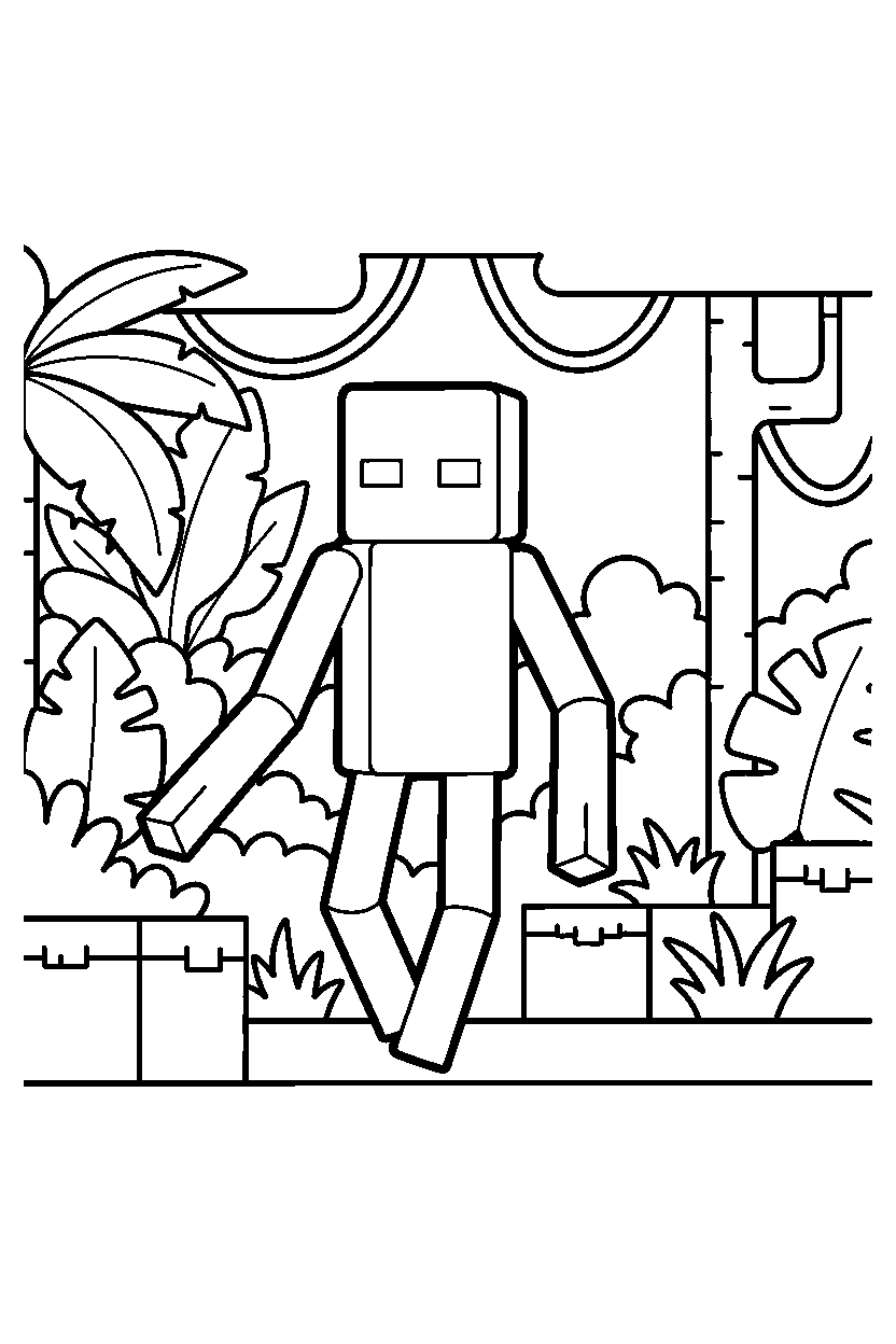 minecraft enderman approaching quietly in a jungle line art