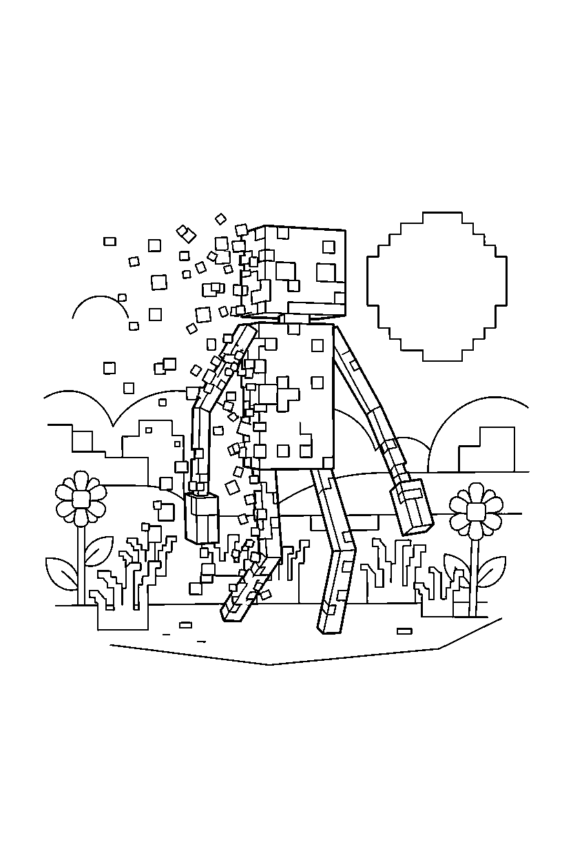 minecraft enderman dematerializing silently in a meadow line art