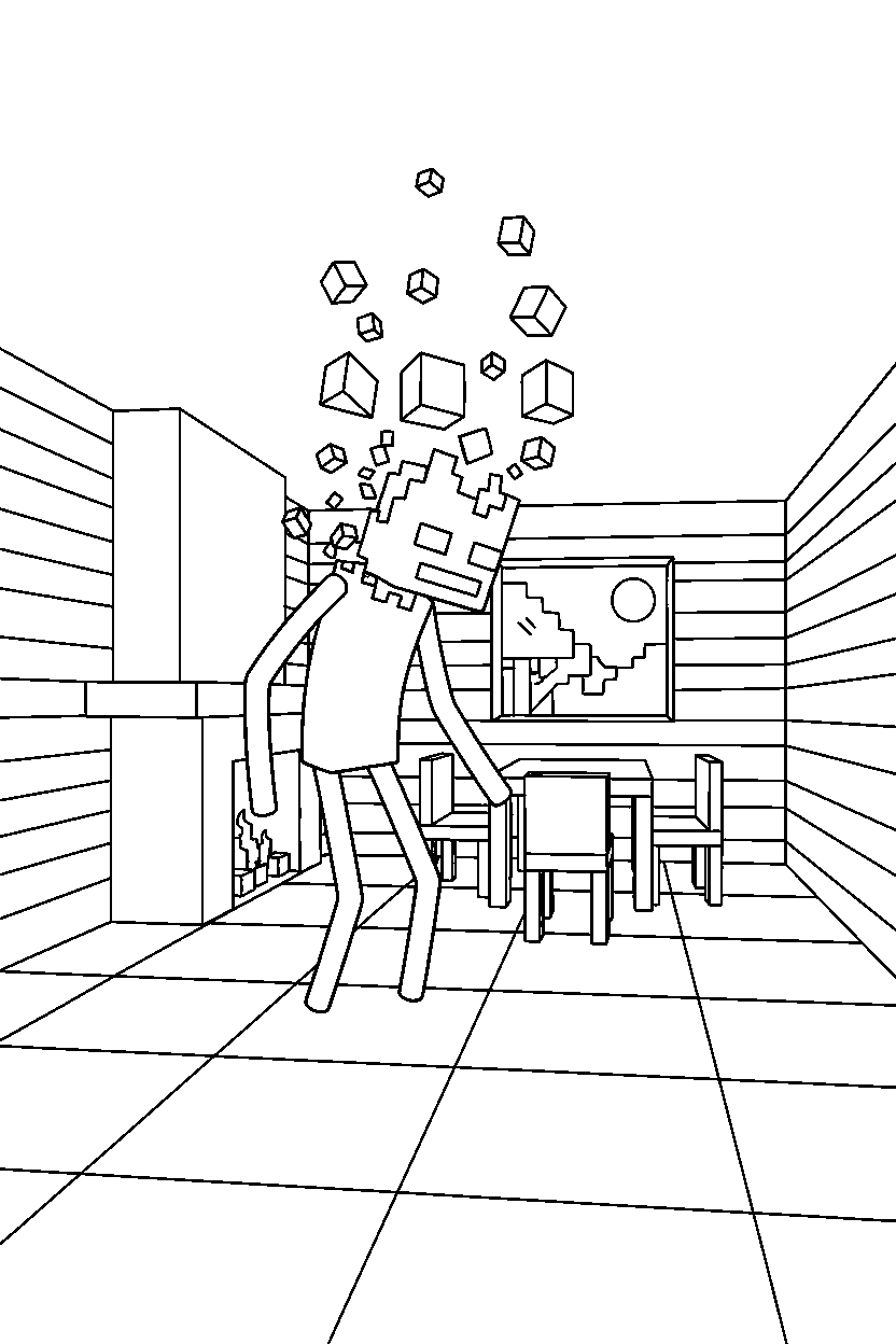 minecraft enderman dematerializing silently inside a house line art