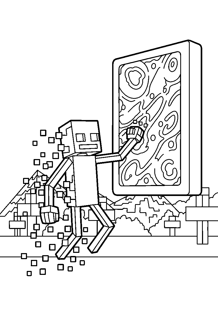 minecraft enderman dematerializing silently near a portal line art