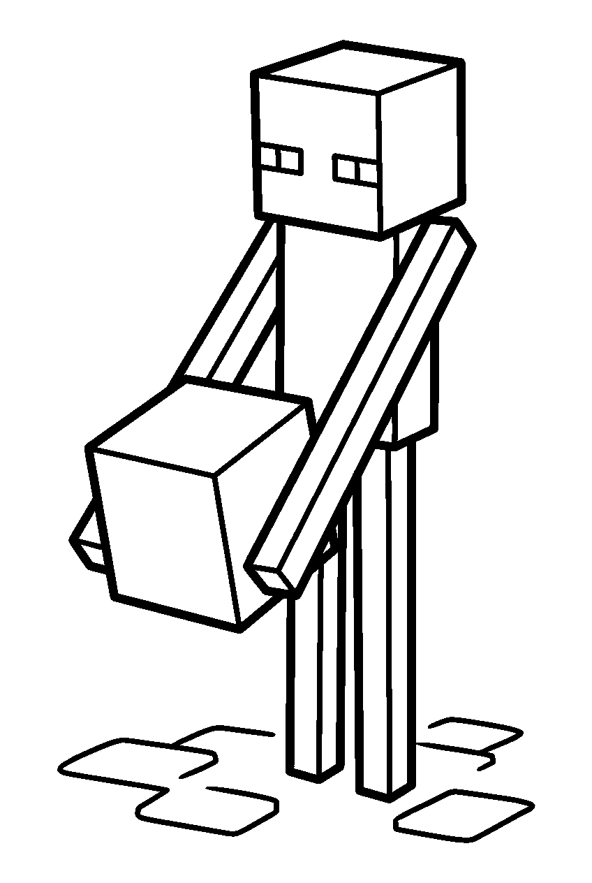 minecraft enderman holding a block line art