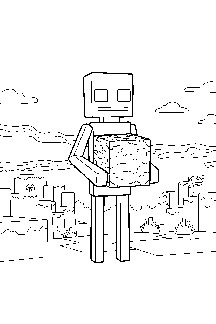 minecraft enderman holding a netherrack block in the nether line art