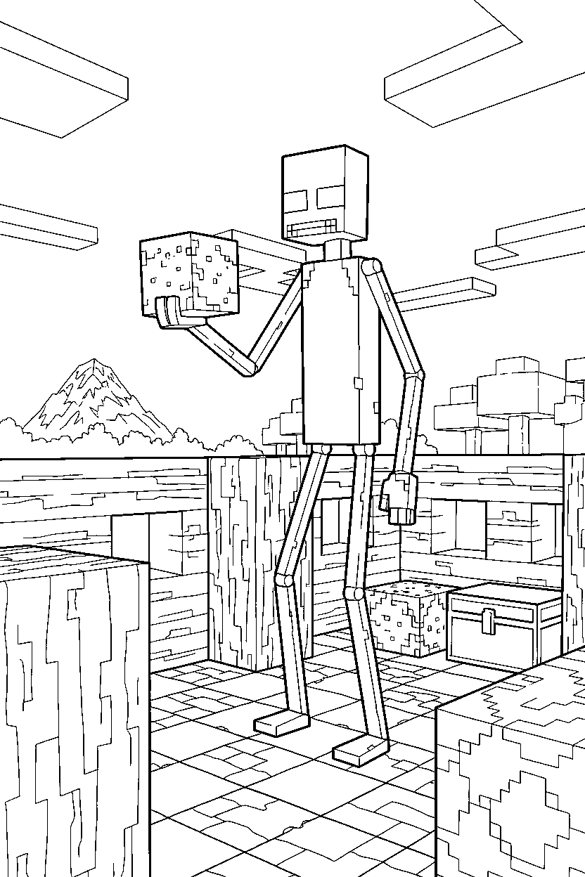 minecraft enderman holding a sand block in a survival base line art
