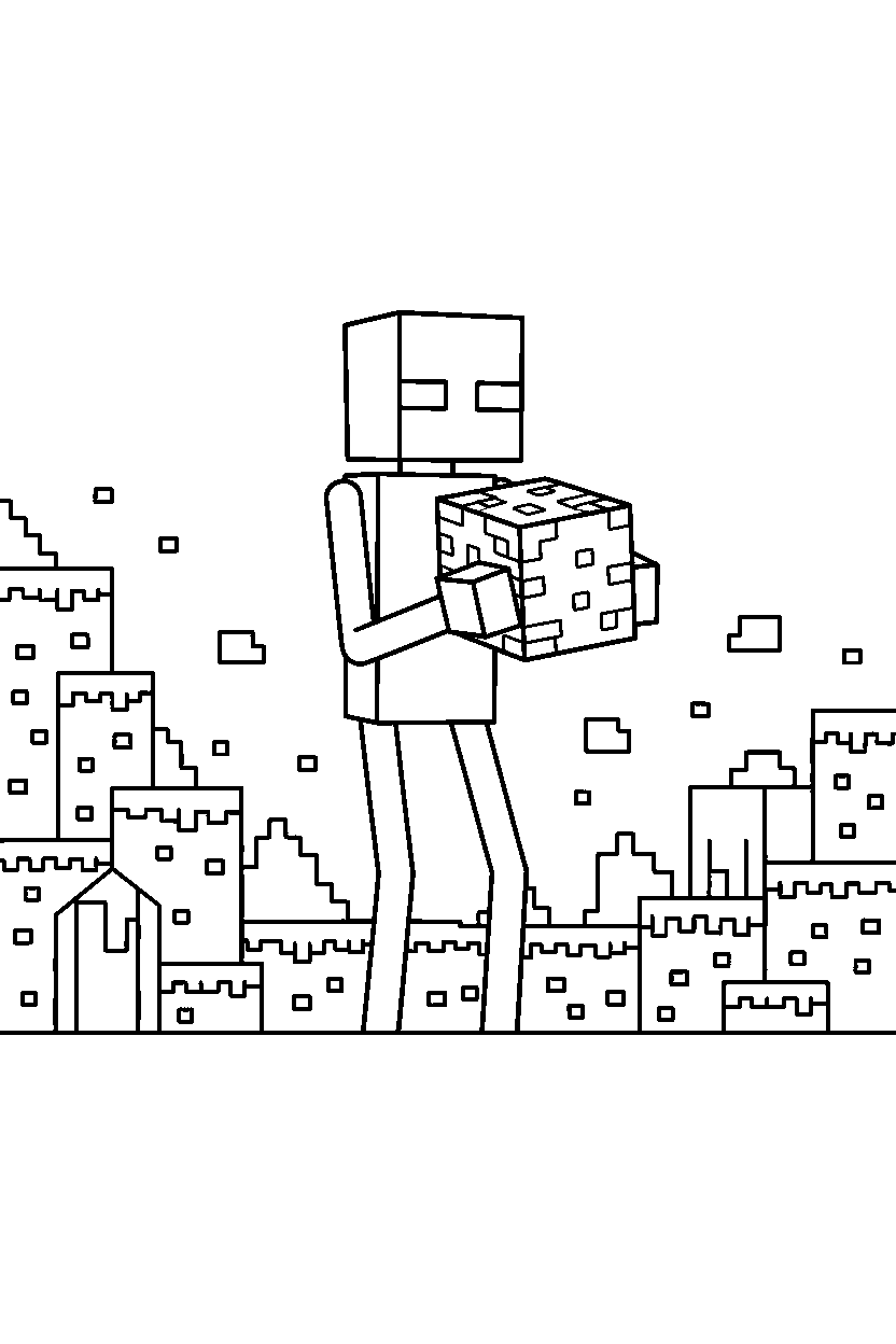 minecraft enderman holding a stone block in the nether line art