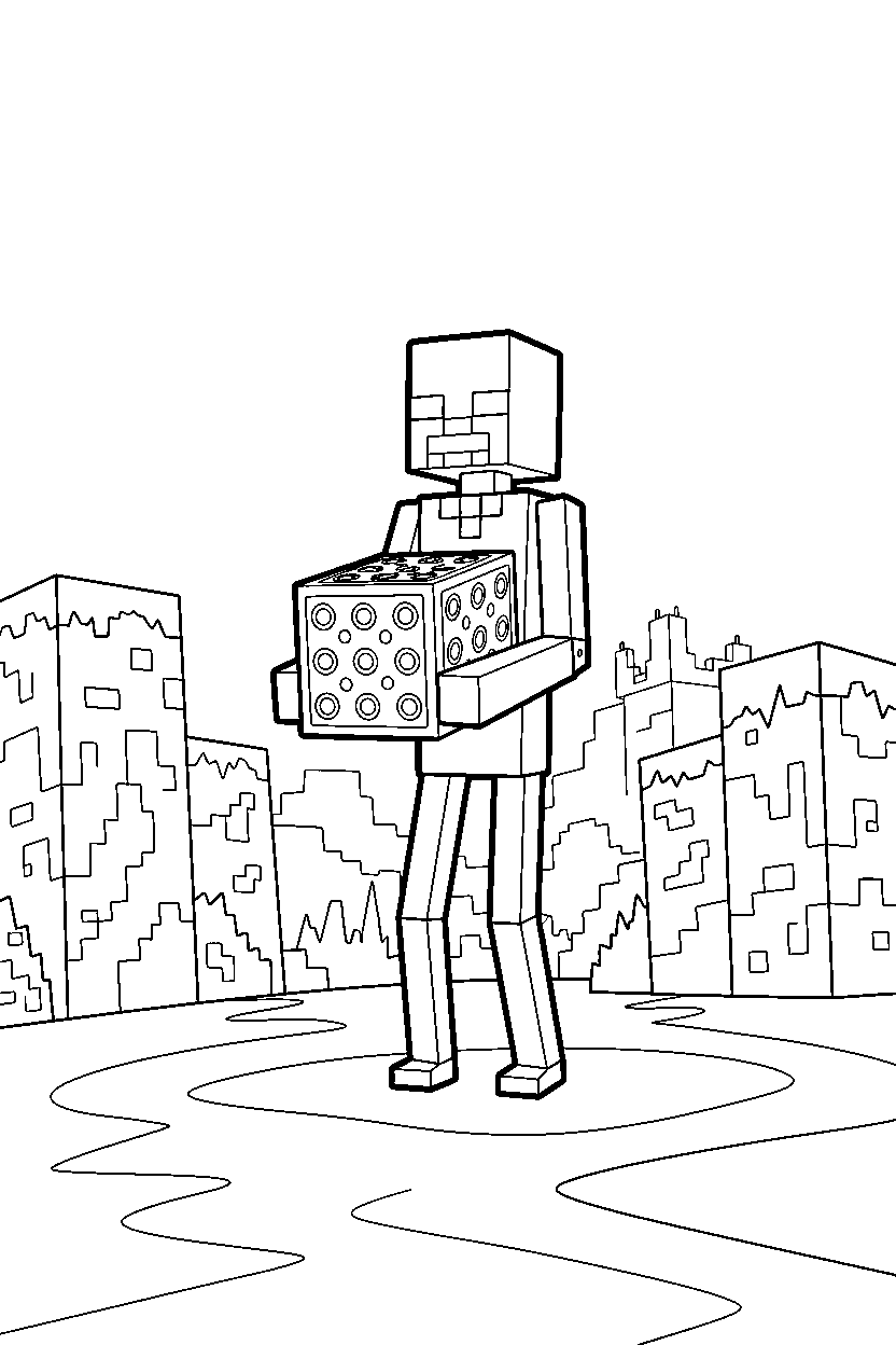 minecraft enderman holding an end stone block in the nether line art