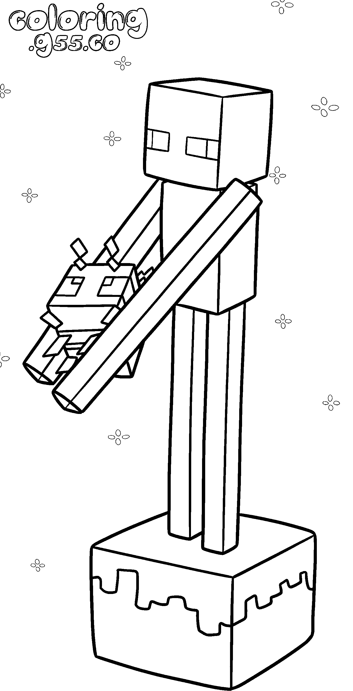 minecraft enderman holding bee mob line art for kids