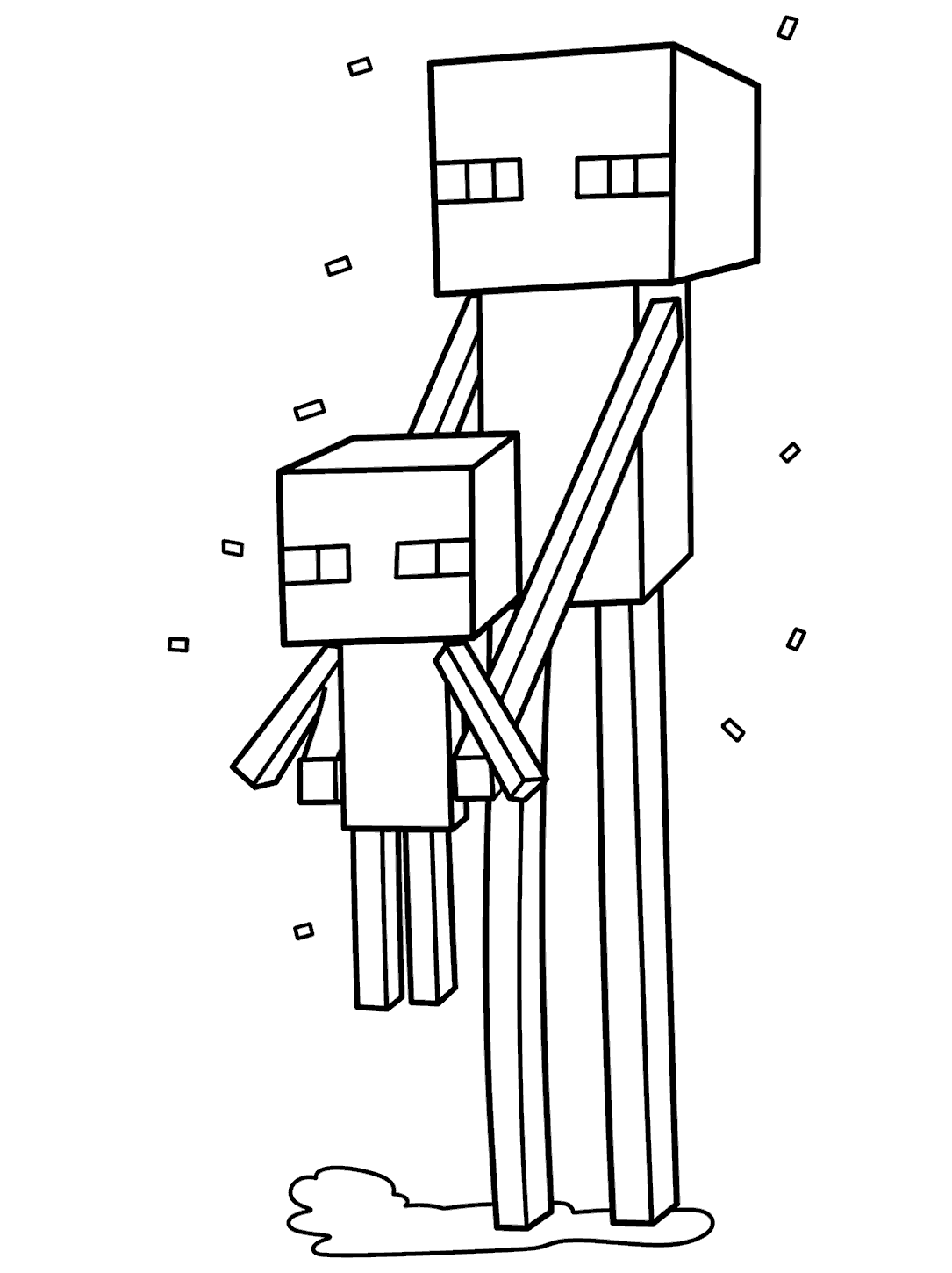 minecraft enderman holding cute baby enderman line art for kids