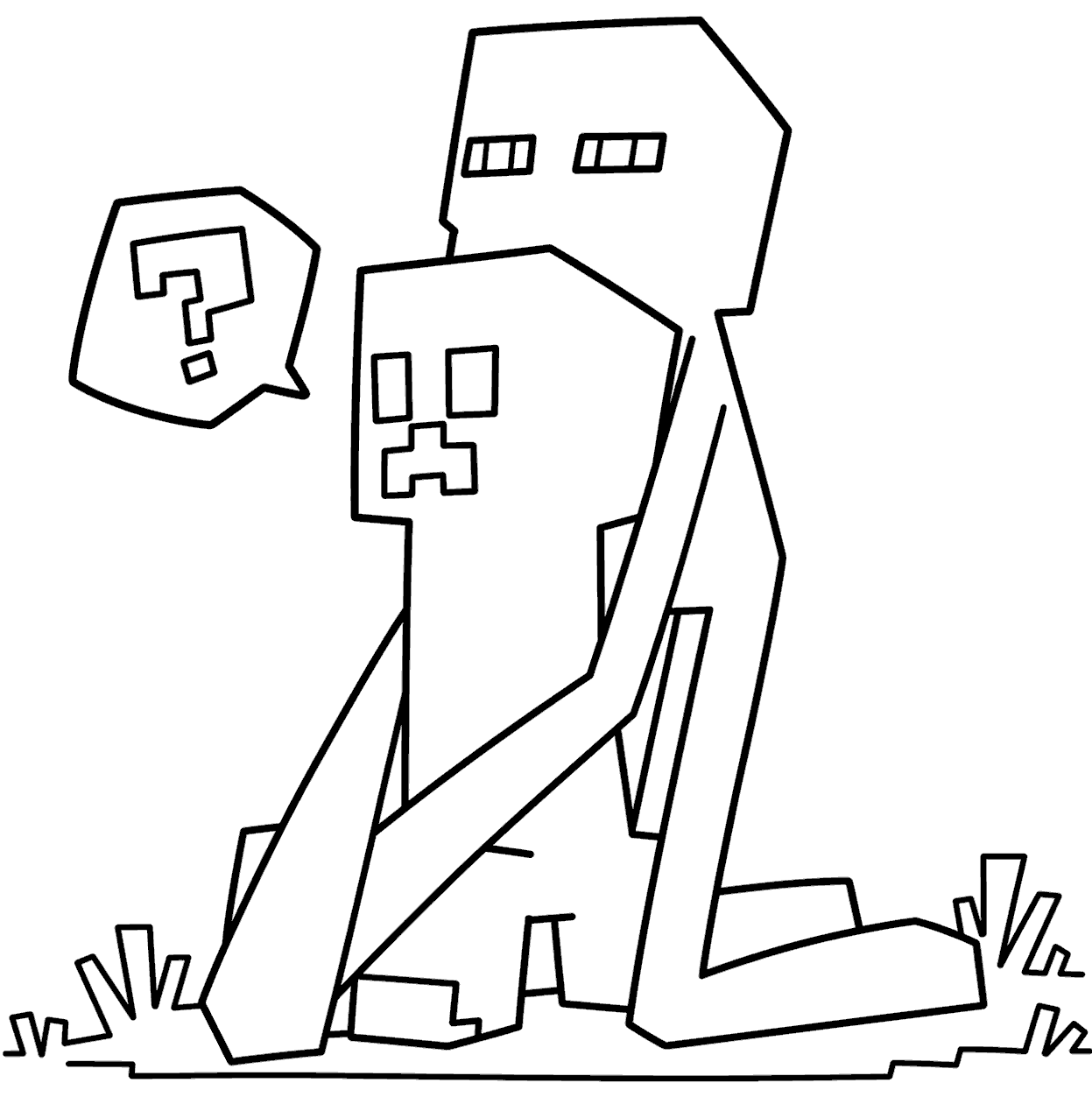 minecraft enderman hugging confused creeper line art for kids
