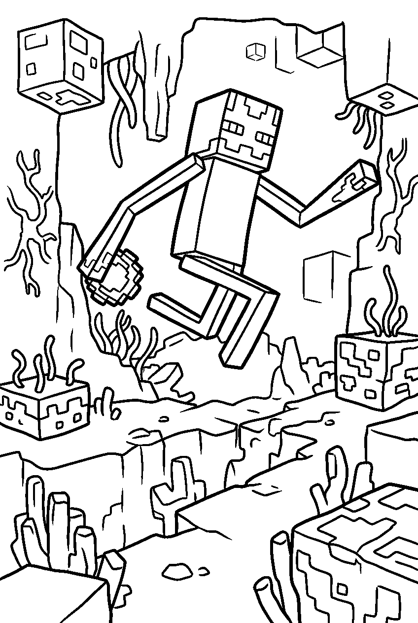 minecraft enderman jumping in sculk cave line art