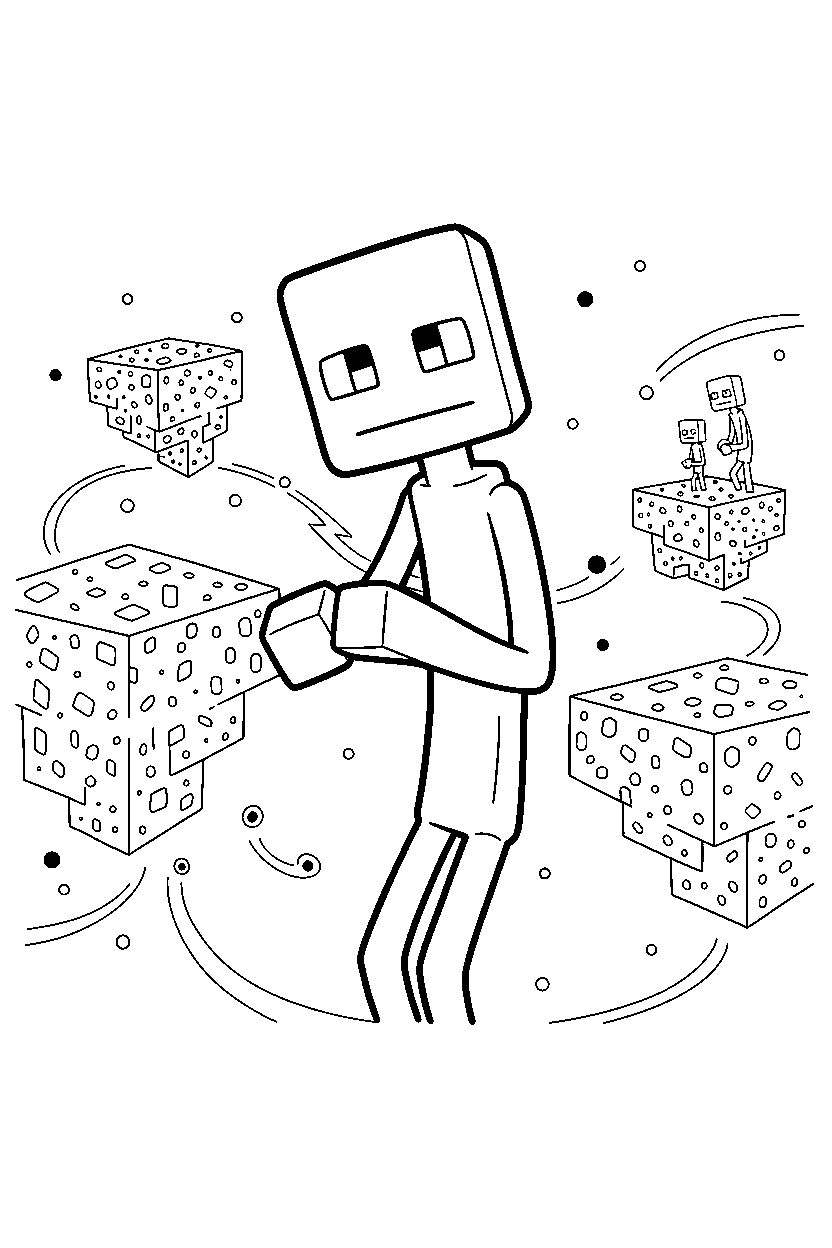 minecraft enderman looking around curiously in the end dimension line art