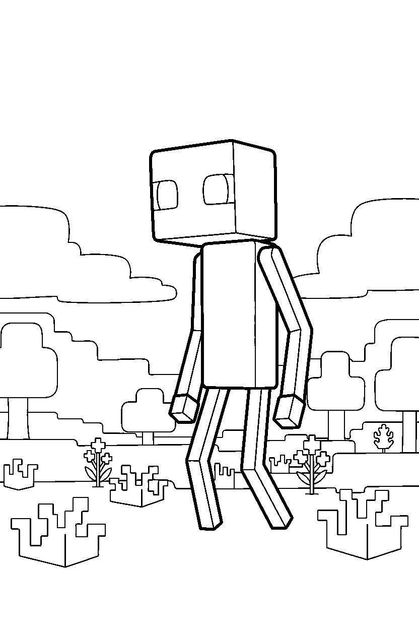 minecraft enderman looking around in a meadow line art