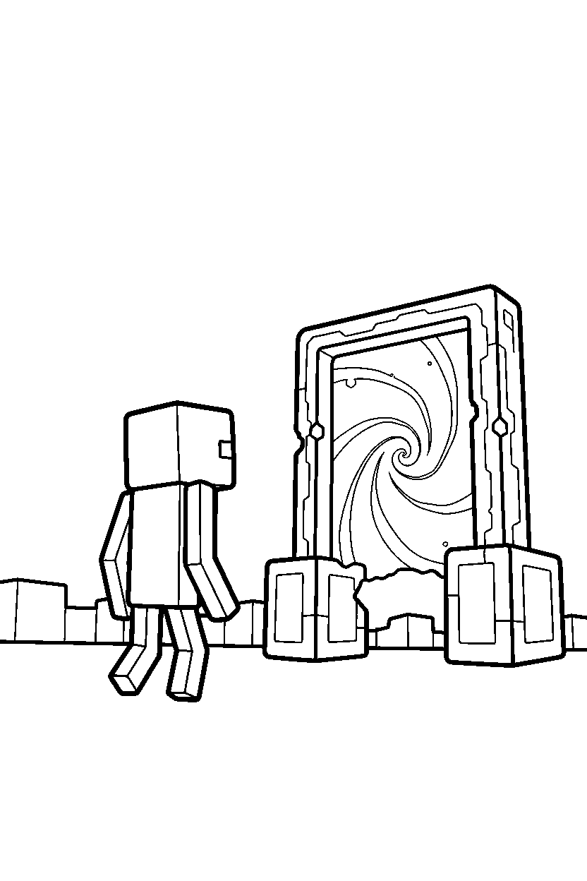 minecraft enderman looking into the distance near a portal line art