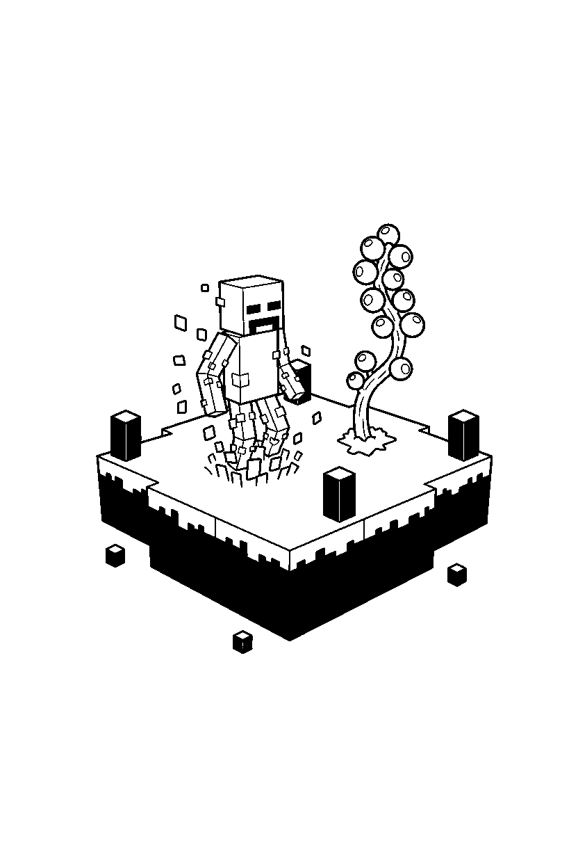 minecraft enderman materializing suddenly on an end island line art