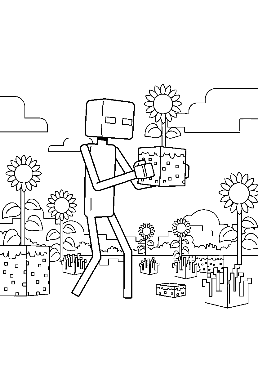 minecraft enderman moving a block slowly in sunflower plains line art