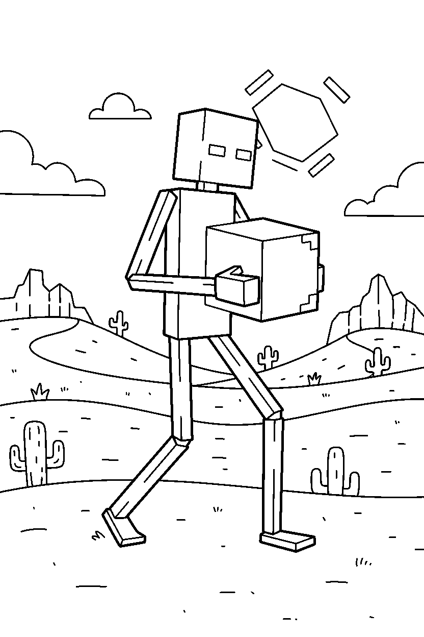 minecraft enderman moving silently in a desert line art