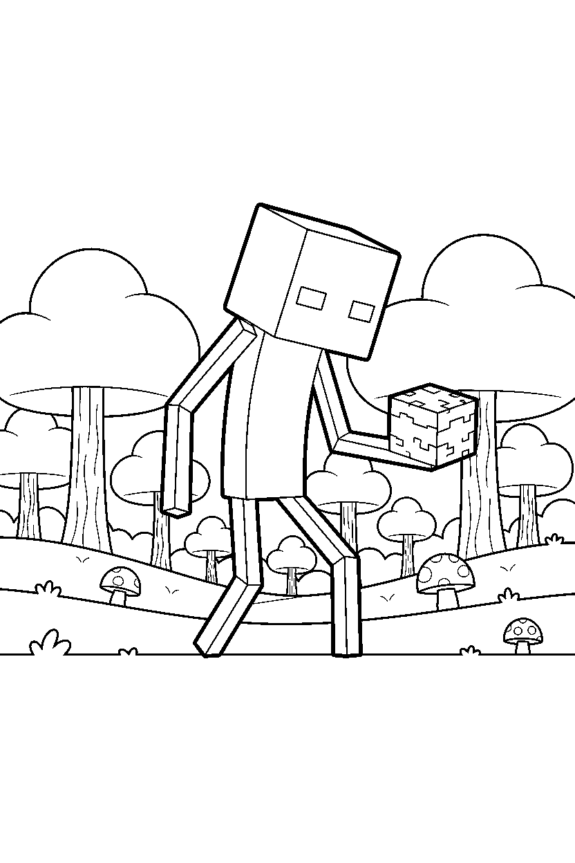 minecraft enderman moving silently in a forest line art