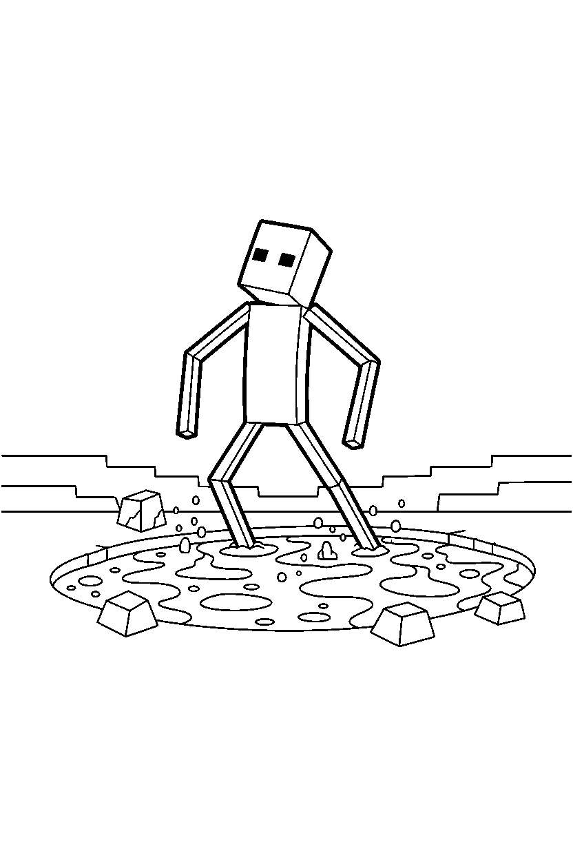 minecraft enderman moving silently near a lava lake line art