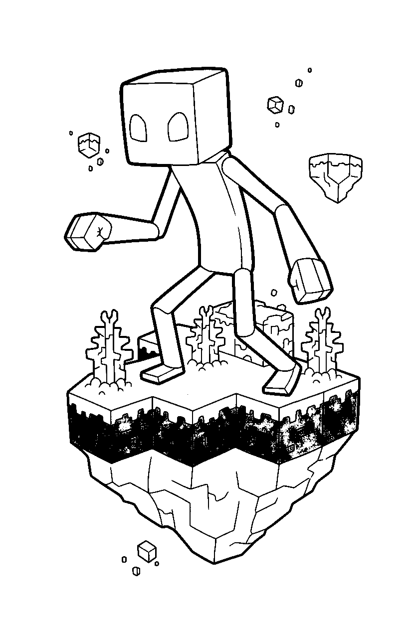 minecraft enderman moving silently on an end island line art