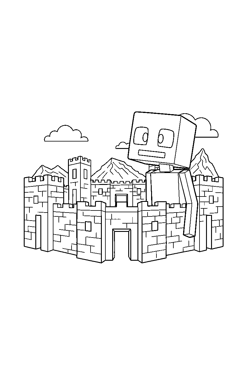minecraft enderman observing curiously in a castle base line art
