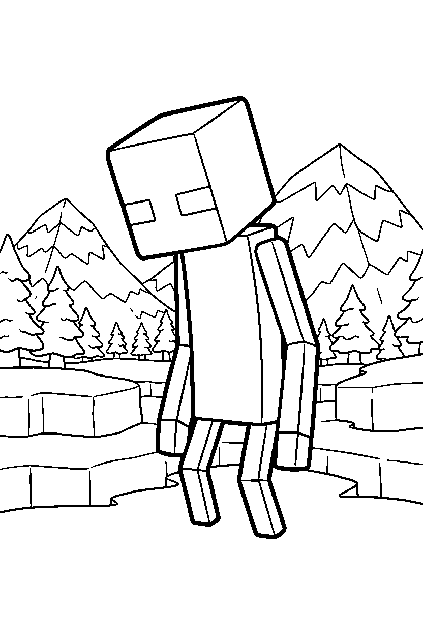 minecraft enderman observing curiously in snowy tundra line art