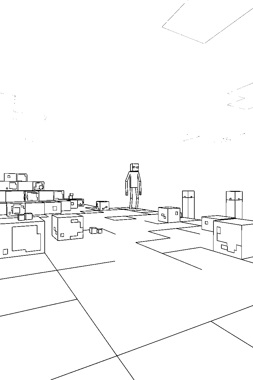 minecraft enderman observing from a distance in the end dimension line art
