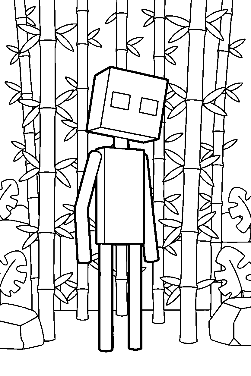 minecraft enderman observing silently in a bamboo jungle line art