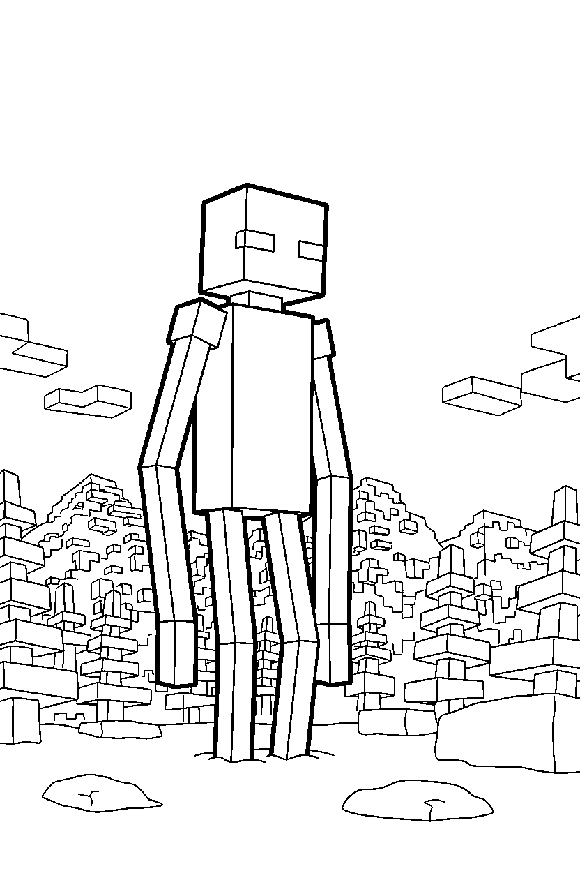 minecraft enderman observing the surroundings in snowy tundra line art