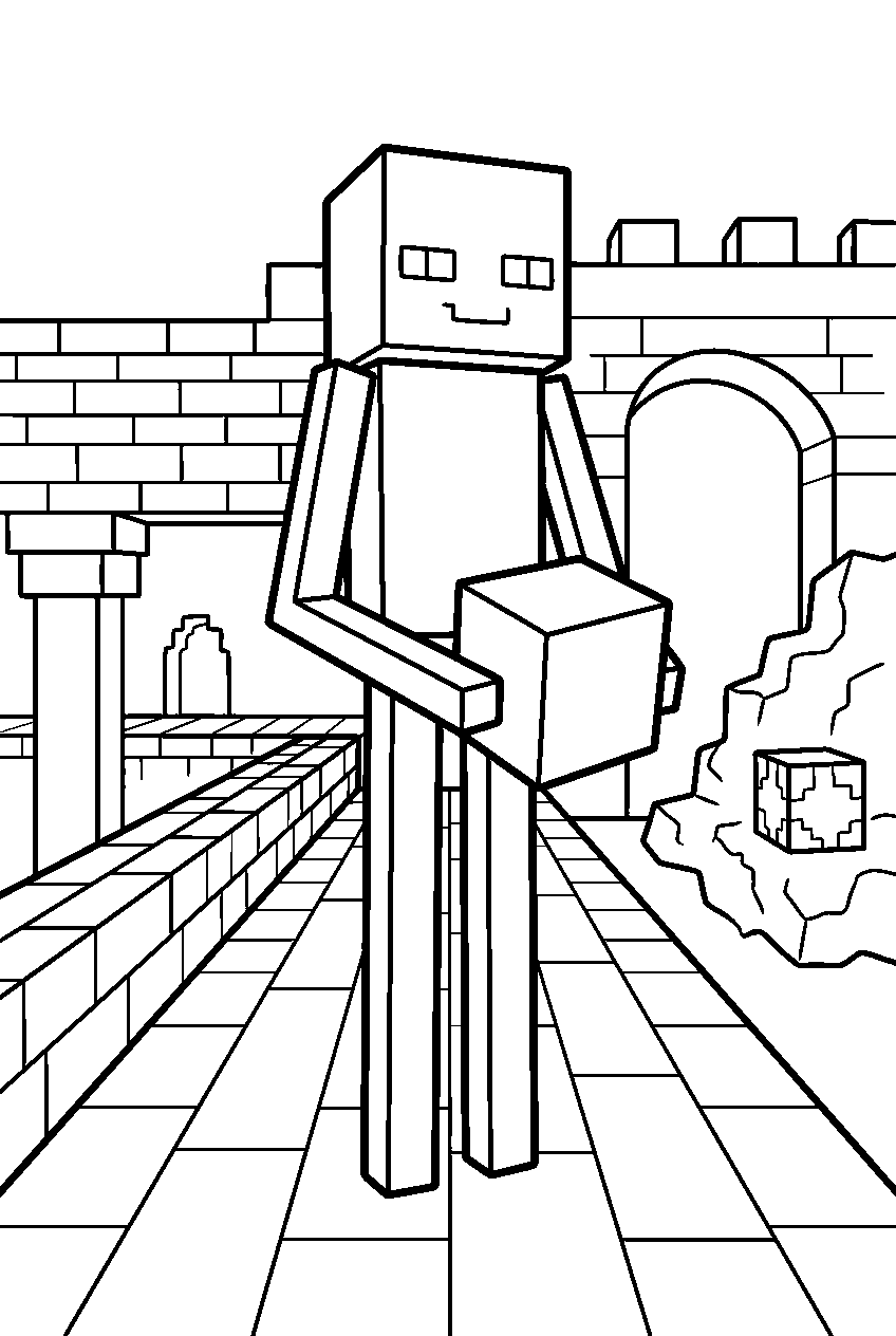 minecraft enderman posing in nether fortress line art