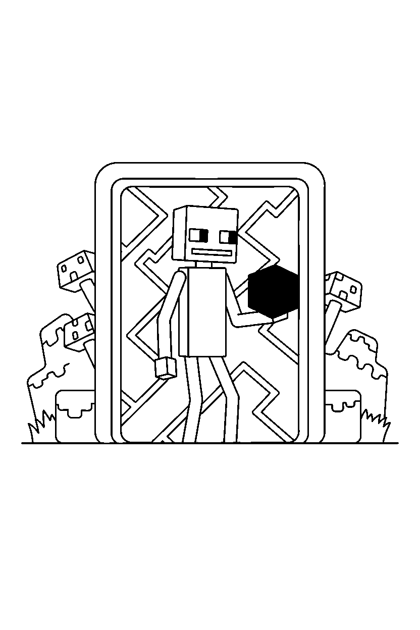 minecraft enderman posing in nether portal area line art