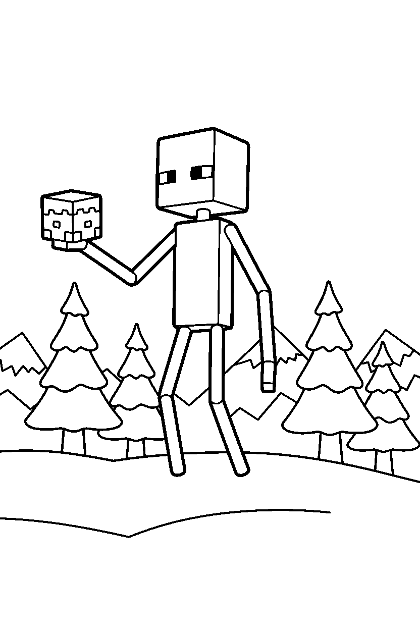 minecraft enderman posing in taiga forest line art