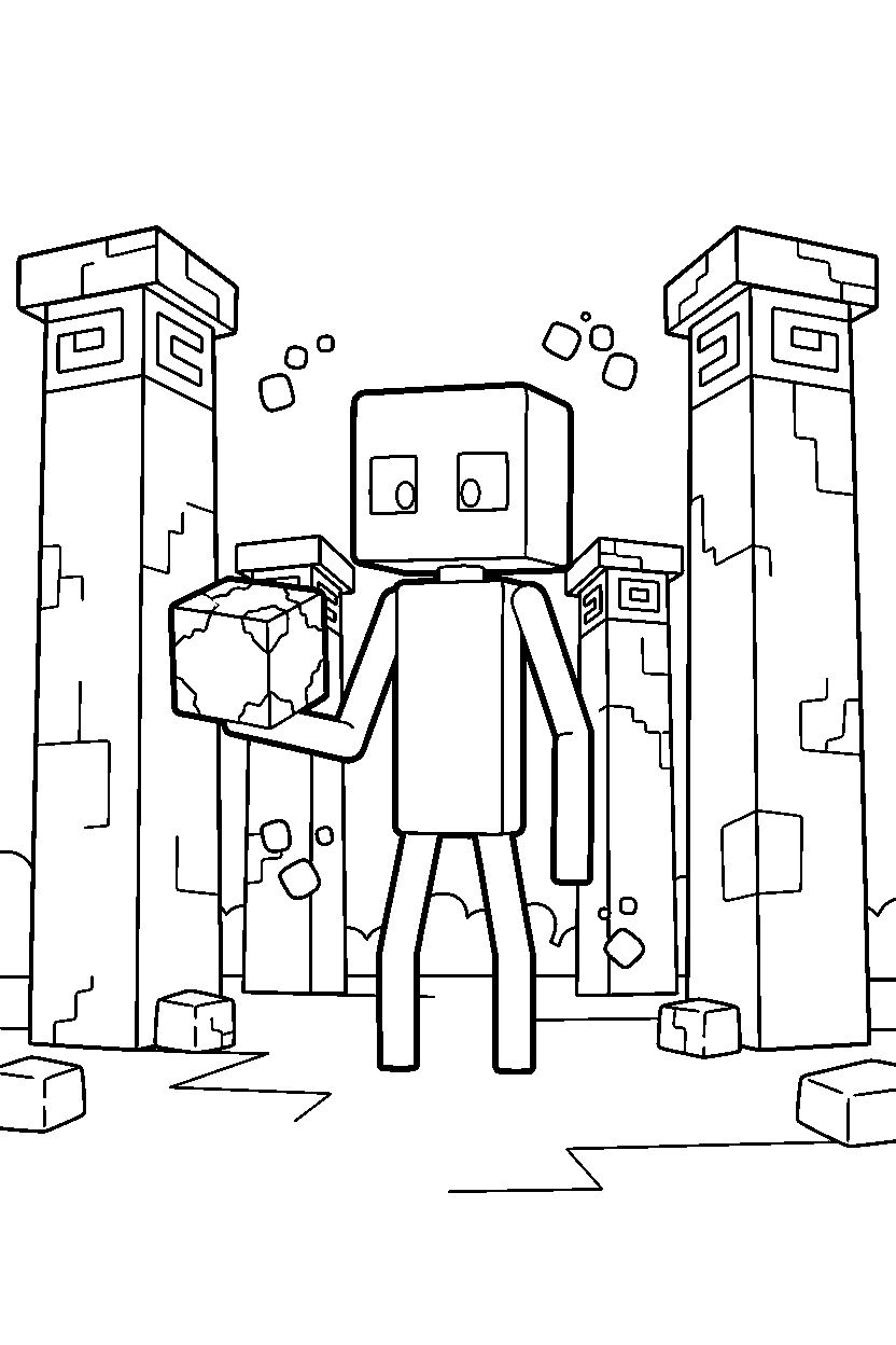 minecraft enderman posing in temple line art